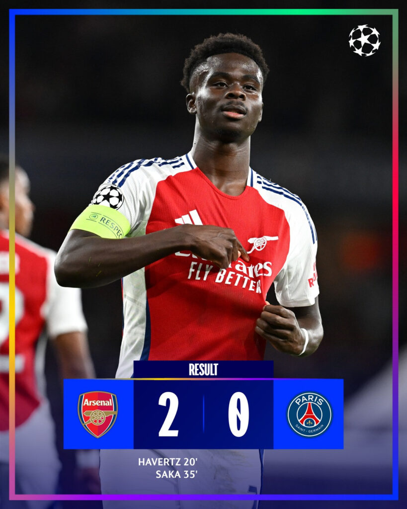 Arsenal won quite easily against PSG. Photo: UEFA